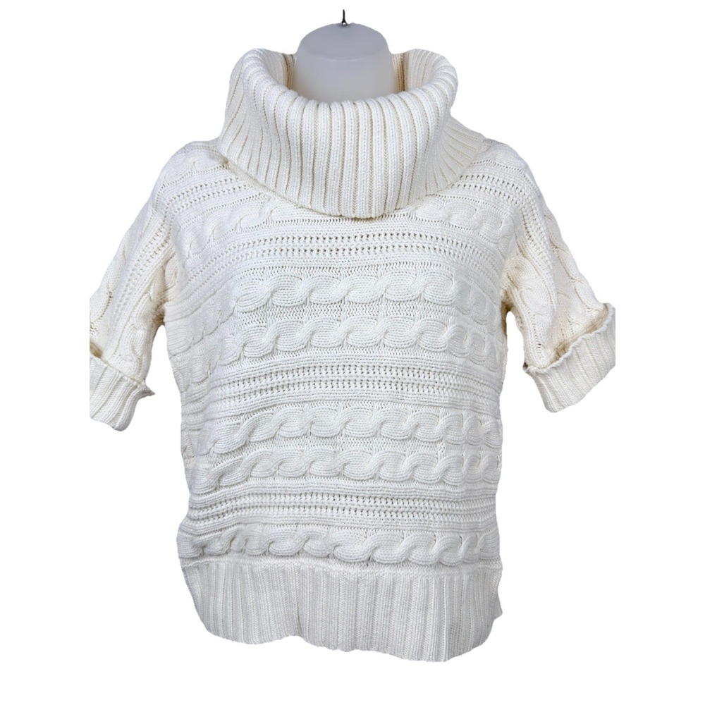Michael Kors Cable Knit Turtleneck Sweater Cream Chunky Cozy XS Old Money